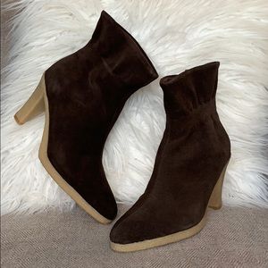 Colin Stuart Suede Ruffle Ankle Booties